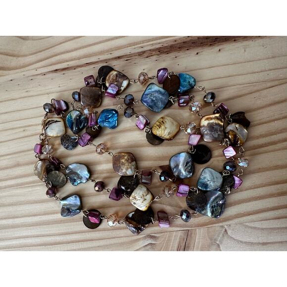 Long Mother of Pearl Beachy Boho Y2K Beaded Necklace - Picture 6 of 6